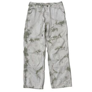 {Lucky Brand} White Green Tie Dye Loose Relaxed Straight Leg Cargo Utility Jeans